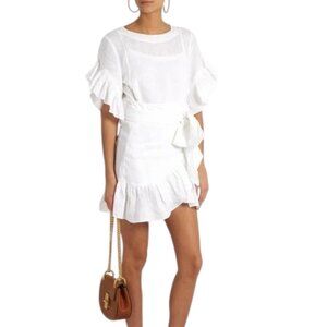 Isabel Marant Etoile Women's Delicia Linen Ruffle Tiered White Mini Dress, 38/6